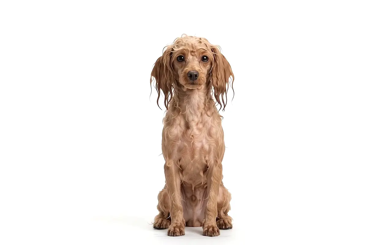 Caniche recién bañado que se sacude el agua y queda seco y peinado