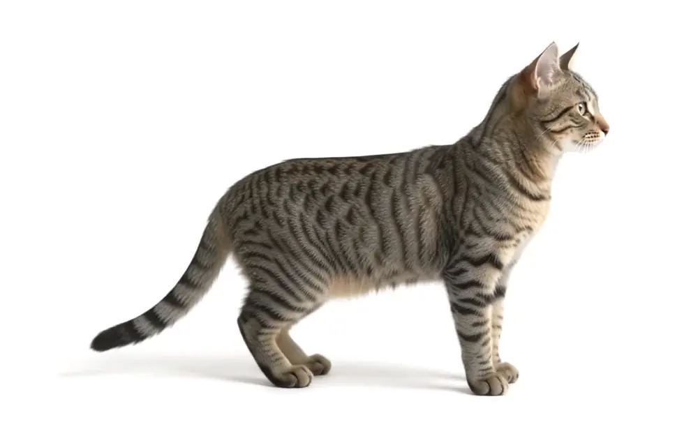 Gato atigrado de pie, de perfil, que se revela en una radiografía